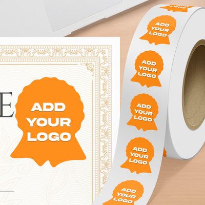 Neon Orange 1 5/8 x 2 Inch Roll of Ribbon Shaped Labels - Prize Support Awareness Bright Adhesive