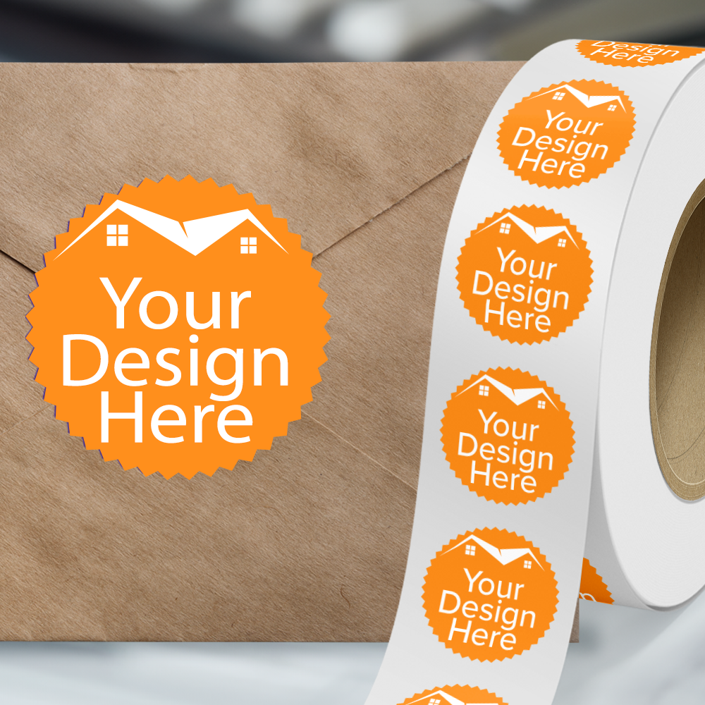Neon Orange 1 7/8 Inch Roll of Burst Shaped Labels - Sales Certificate Bright Adhesive