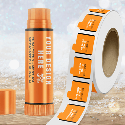 Neon Orange 2 1/8 x 2 1/8 Inch Roll of Lip Balm Shaped Labels - Cosmetic Bright Adhesive
