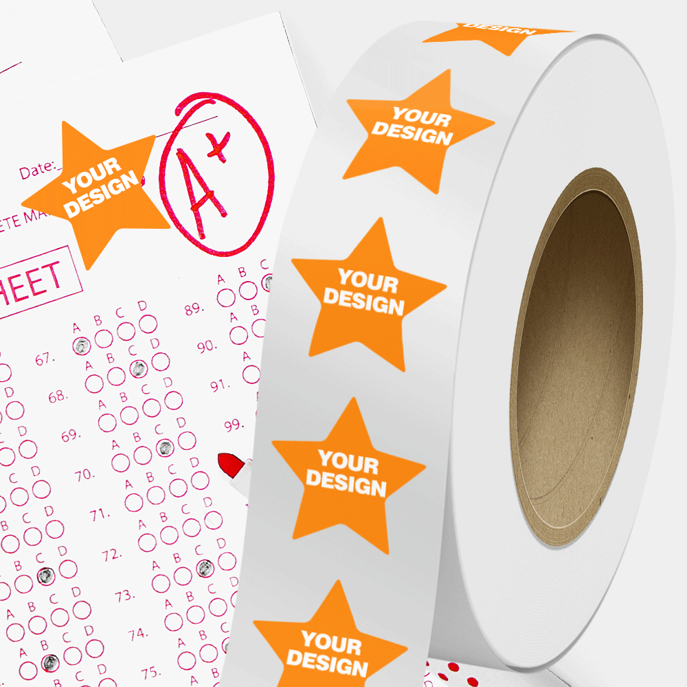 Neon Orange 2 3/4 x 2 7/8 Inch Roll of Star Shaped Labels - Educational Award Bright Adhesive