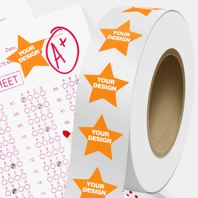 Neon Orange 2 3/4 x 2 7/8 Inch Roll of Star Shaped Labels - Educational Award Bright Adhesive