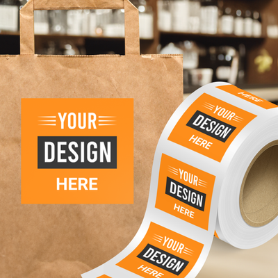 Neon Orange 3 x 3 Inch Roll of Square Labels - Bright Adhesive