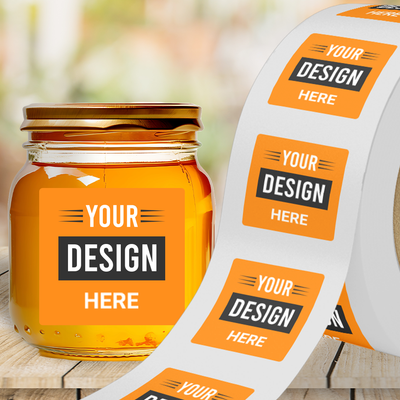 Neon Orange 4 x 4 Inch Roll of Square Labels - Bright Adhesive