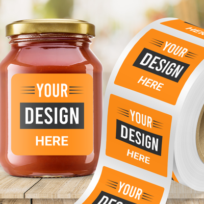 Neon Orange 5 x 5 Inch Roll of Square Labels - Bright Adhesive
