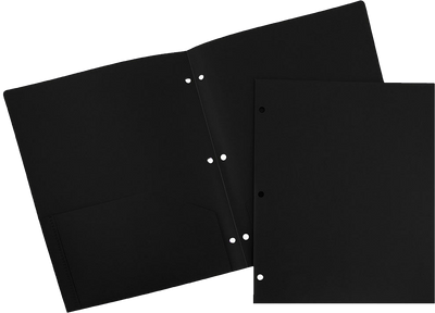 Black 9 x 12 Plastic 3 Hole Punched Duty Folders