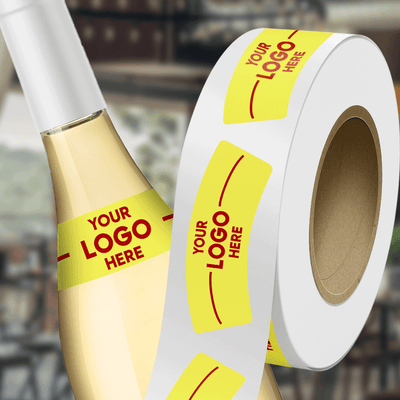 Neon Yellow 1 3/16 x 3 1/4 Inch Roll of Bottle Neck Shaped Labels - Promotion Beverage Bright Adhesive