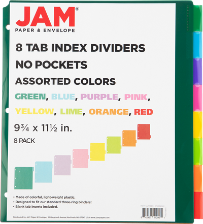 Assorted Plastic 8 Tab Binder Index Dividers