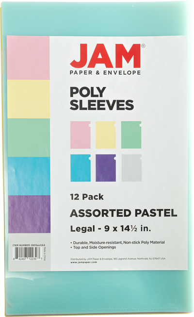Assorted Color Legal 9 x 14 1/2 Plastic Sleeves - 12 Pack