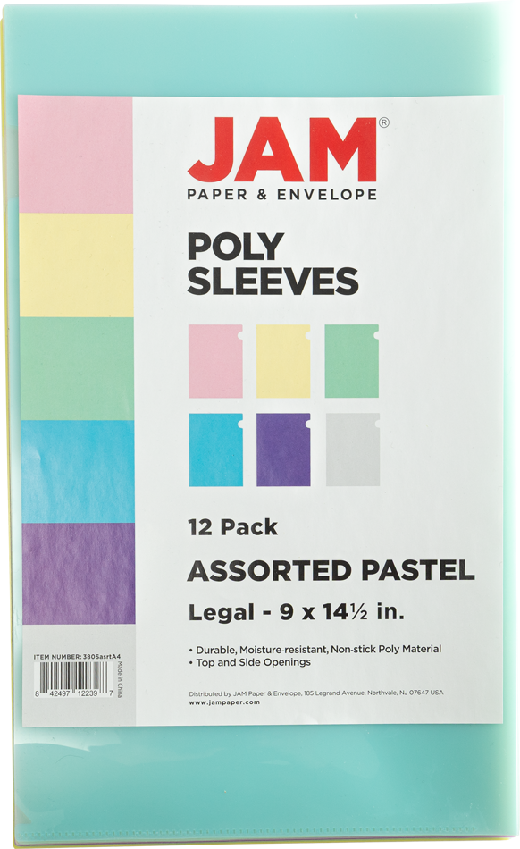 Assorted Color Legal 9 x 14 1/2 Plastic Sleeves - 12 Pack