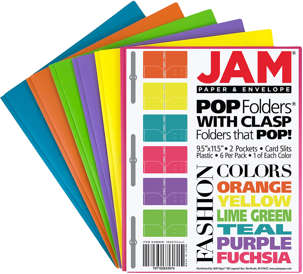 Assorted Fashion 9 x 12 Plastic Pop with Clasp Folders - 6 Pack