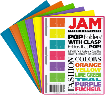 Assorted Fashion 9 x 12 Plastic Pop with Clasp Folders - 6 Pack