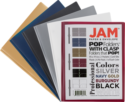 Assorted Professional 9 x 12 Plastic Pop with Clasp Folders - 6 Pack