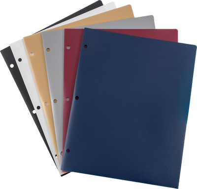 Assorted Professional 9 x 12 Plastic Pop 3 Hole Punch Folders - 6 Pack