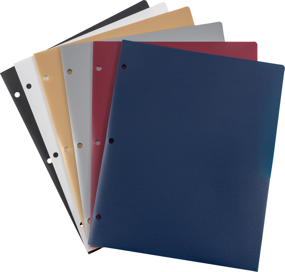 Assorted Professional 9 x 12 Plastic Pop 3 Hole Punch Folders - 6 Pack
