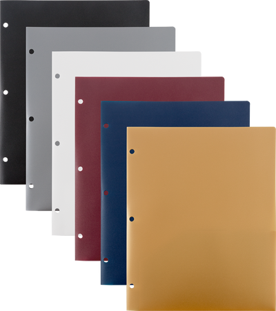 Assorted Professional 9 x 12 Plastic Pop 3 Hole Punch Folders - 6 Pack