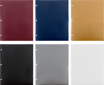 Assorted Professional 9 x 12 Plastic Pop 3 Hole Punch Folders - 6 Pack