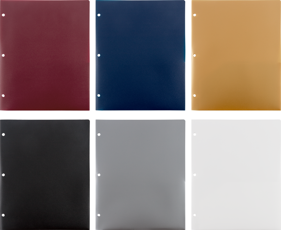 Assorted Professional 9 x 12 Plastic Pop 3 Hole Punch Folders - 6 Pack