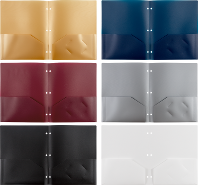 Assorted Professional 9 x 12 Plastic Pop 3 Hole Punch Folders - 6 Pack