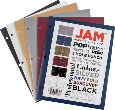 Assorted Professional 9 x 12 Plastic Pop 3 Hole Punch Folders - 6 Pack