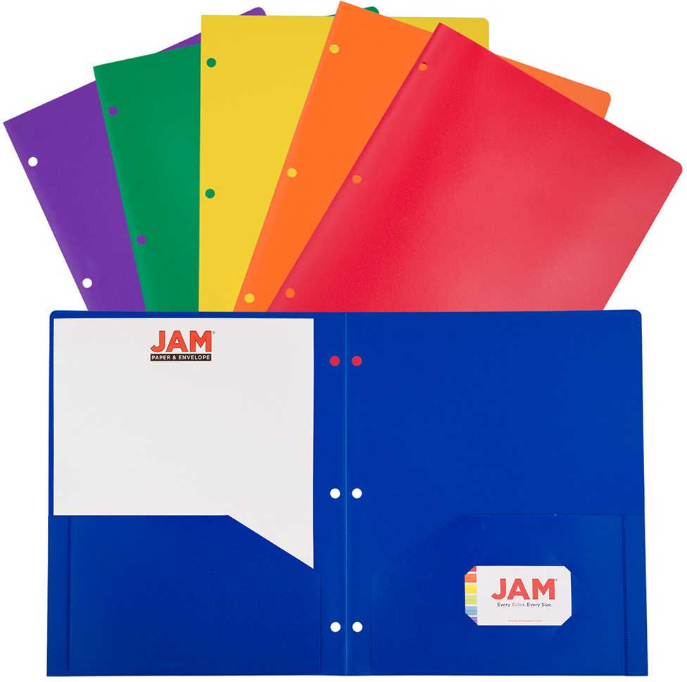 Assorted Primary 9 x 12 Plastic Pop 3 Hole Punch Folders - 6 Pack