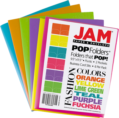 Assorted Fashion 9 x 12 Plastic Pop Folders - 6 Pack
