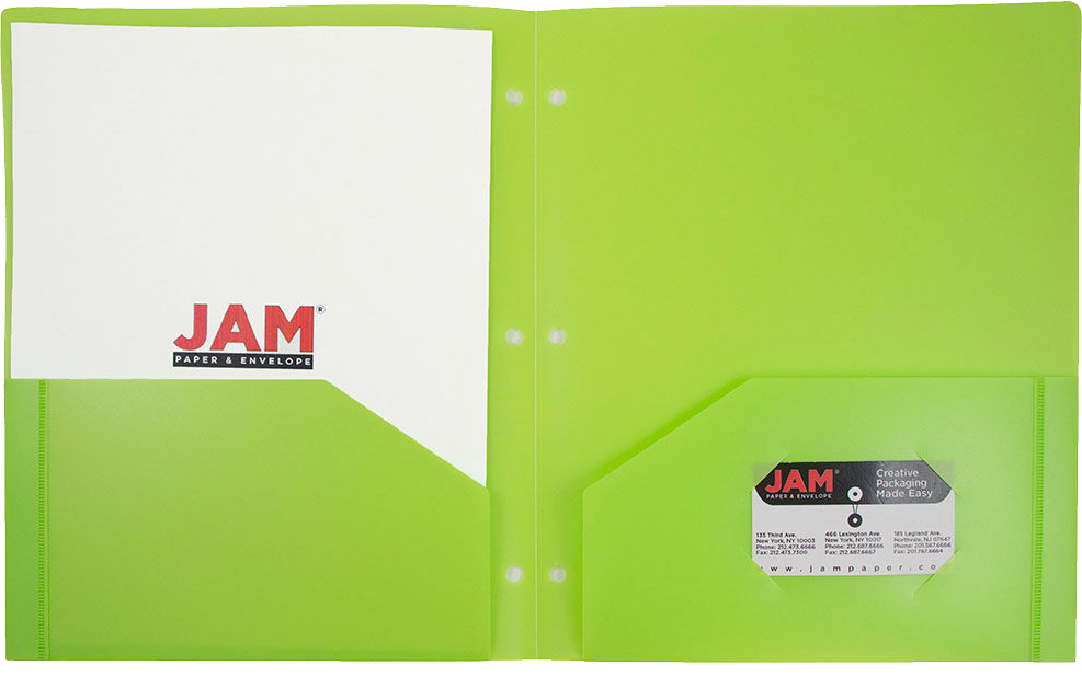 Lime Green 9 x 12 Plastic 3 Hole Punched Duty Folders