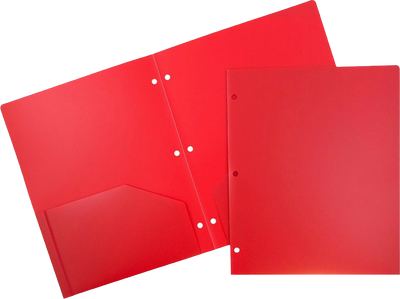 Assorted Primary 9 x 12 Plastic Heavy Duty 3 Hole Punch Folders - 6 Pack
