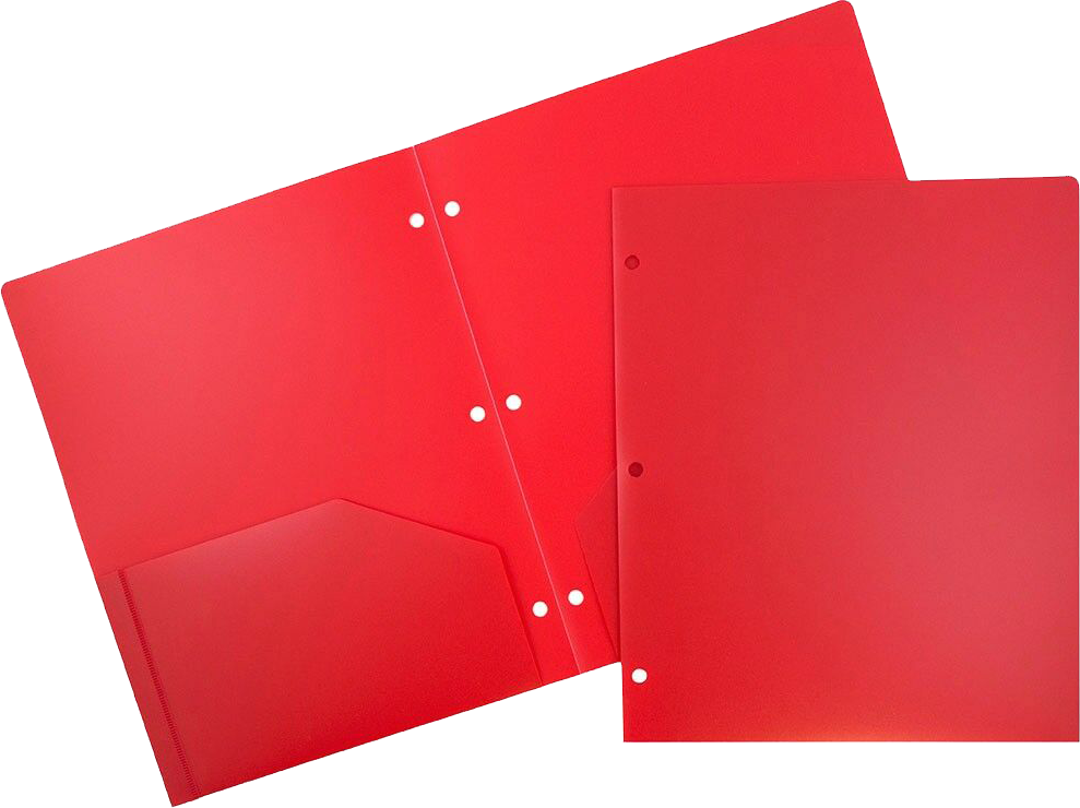 Assorted Primary 9 x 12 Plastic Heavy Duty 3 Hole Punch Folders - 6 Pack