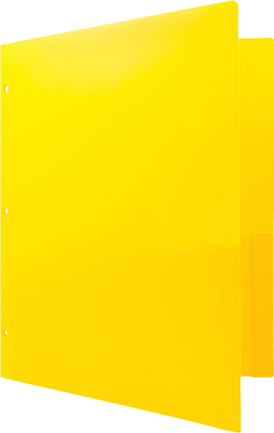 Yellow 9 x 12 Plastic 3 Hole Punched Duty Folders