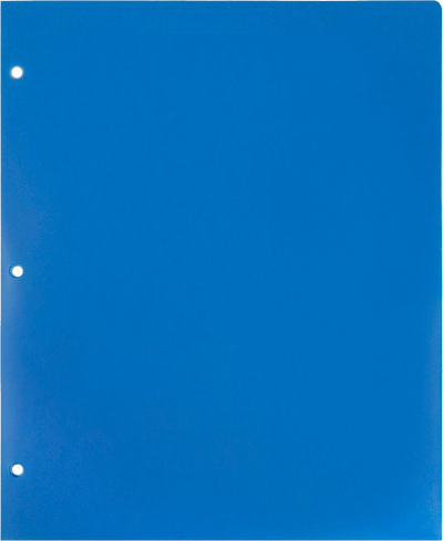 Blue 9 x 12 Plastic 3 Hole Punched Duty Folders