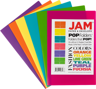 Assorted Fashion 9 x 14 1/2 Legal Plastic Pop Folders - 6 Pack