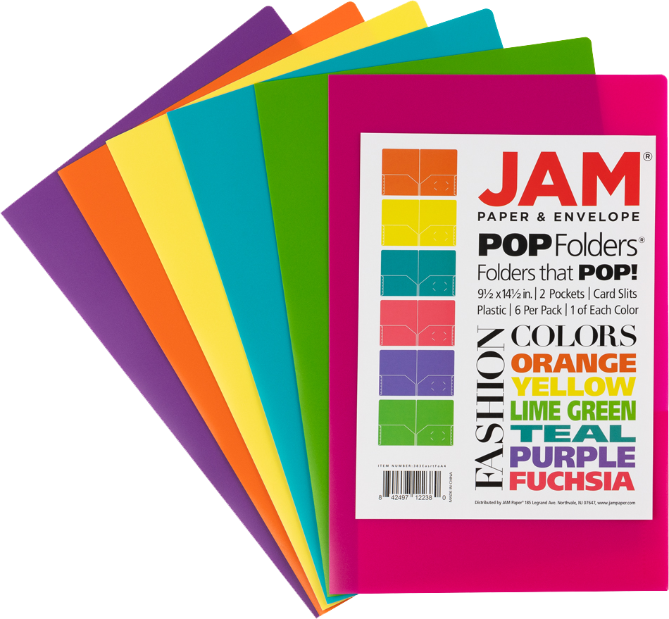 Assorted Fashion 9 x 14 1/2 Legal Plastic Pop Folders - 6 Pack