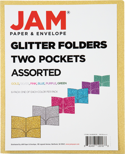 Assorted Primary 9 x 12 Glitter Folders - 6 Pack
