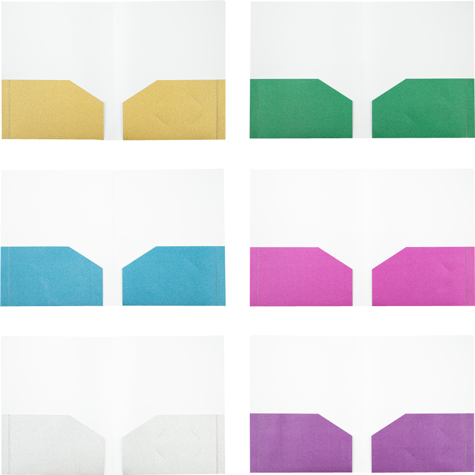 Assorted Primary 9 x 12 Glitter Folders - 6 Pack