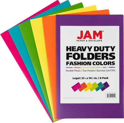 Assorted Fashion 9 x 14 1/2 Legal Plastic Heavy Duty Folders - 6 Pack