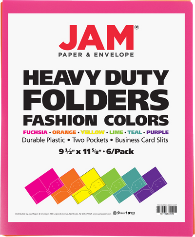 Assorted Fashion 9 x 12 Plastic Heavy Duty Folders - 6 Pack