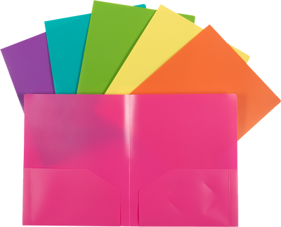Assorted Fashion 9 x 12 Plastic Heavy Duty Folders - 6 Pack