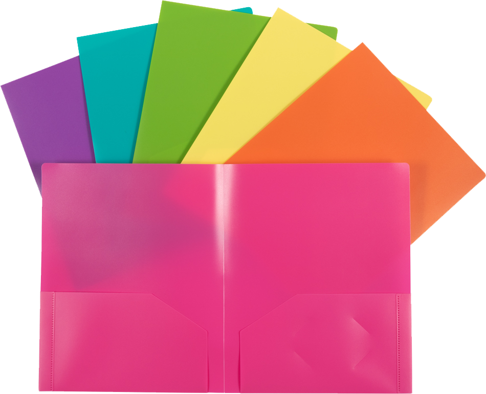 Assorted Fashion 9 x 12 Plastic Heavy Duty Folders - 6 Pack