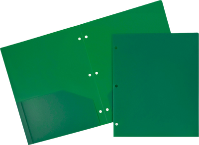 Green 9 x 12 Plastic 3 Hole Punched Duty Folders