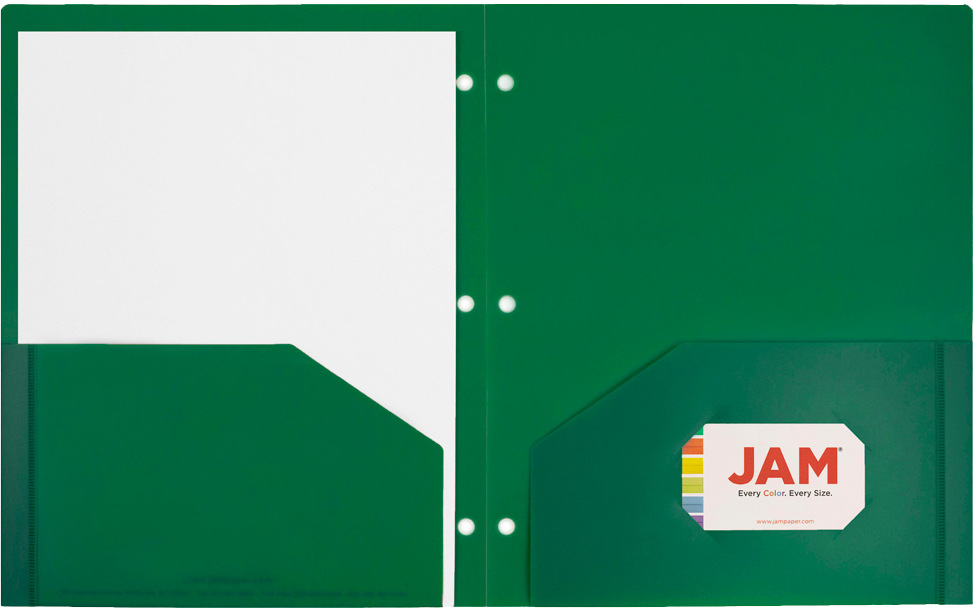 Green 9 x 12 Plastic 3 Hole Punched Duty Folders