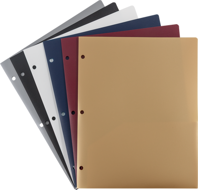 Assorted Professional 9 x 12 Plastic Heavy Duty 3 Hole Punch Folders - 6 Pack