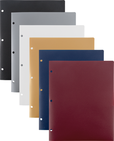 Assorted Professional 9 x 12 Plastic Heavy Duty 3 Hole Punch Folders - 6 Pack