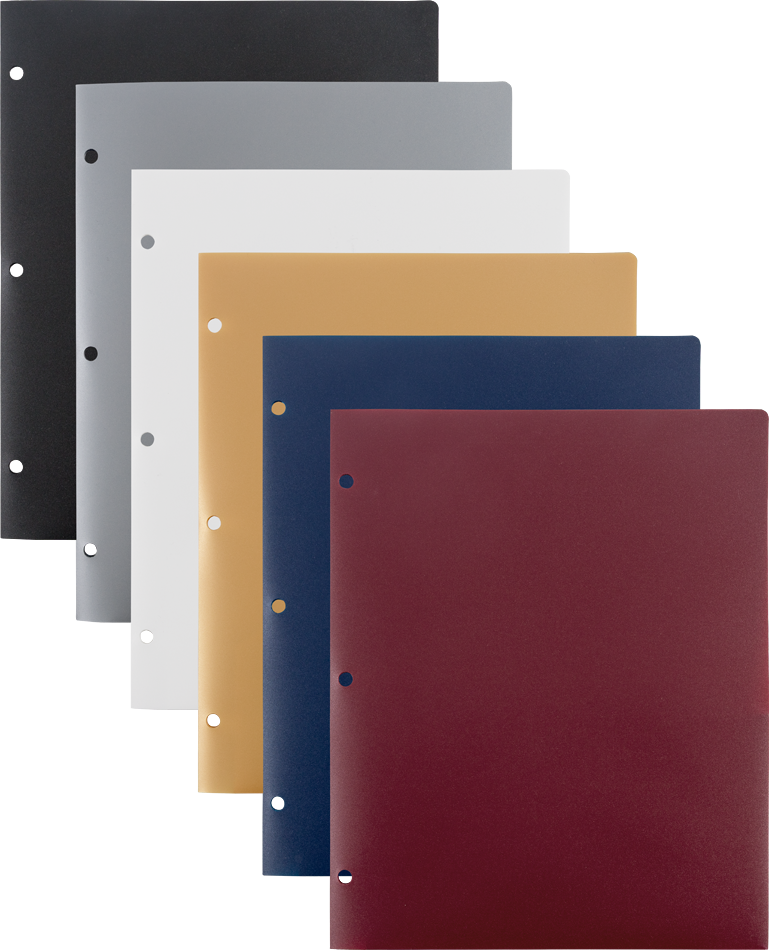 Assorted Professional 9 x 12 Plastic Heavy Duty 3 Hole Punch Folders - 6 Pack