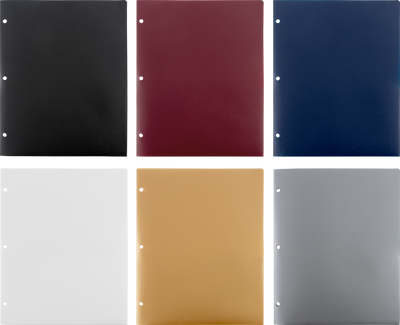 Assorted Professional 9 x 12 Plastic Heavy Duty 3 Hole Punch Folders - 6 Pack