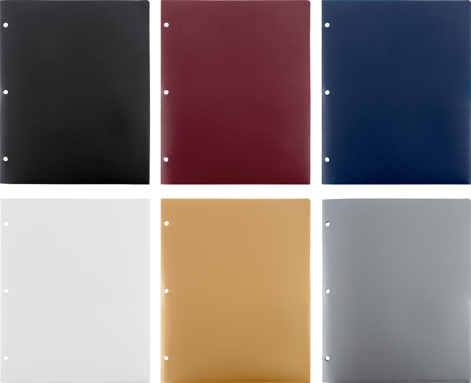 Assorted Professional 9 x 12 Plastic Heavy Duty 3 Hole Punch Folders - 6 Pack
