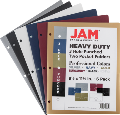 Assorted Professional 9 x 12 Plastic Heavy Duty 3 Hole Punch Folders - 6 Pack