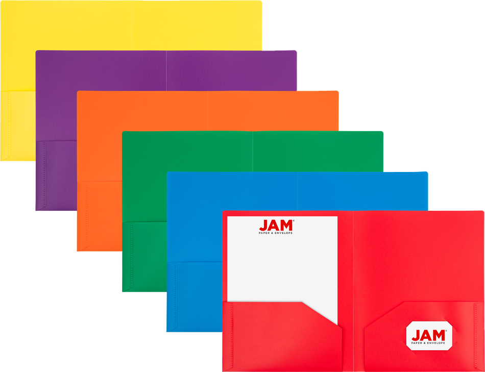 Assorted Primary 9 x 12 Plastic Heavy Duty Folders - 6 Pack