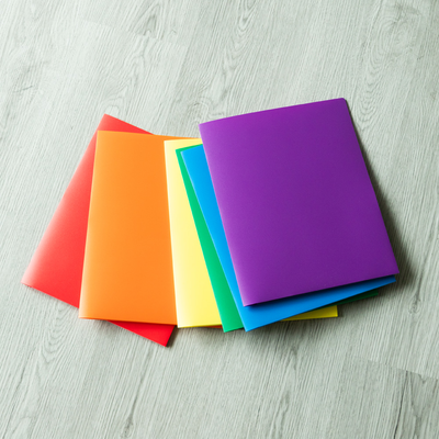 Assorted Primary 9 x 12 Plastic Heavy Duty Folders - 6 Pack