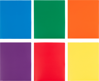 Assorted Primary 9 x 12 Plastic Heavy Duty Folders - 6 Pack