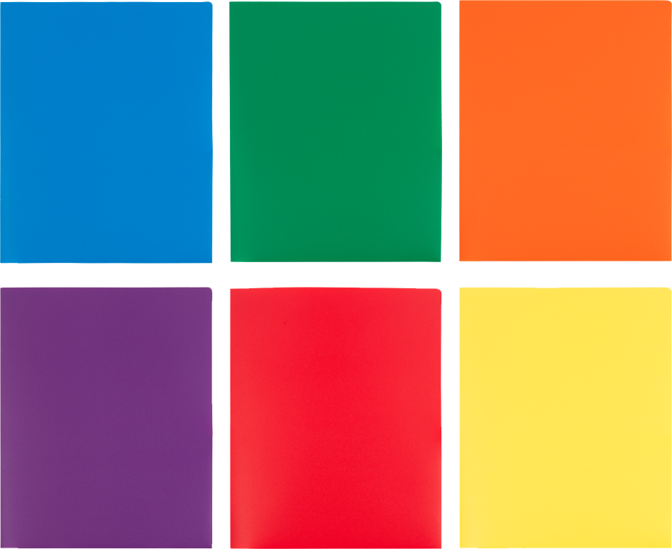 Assorted Primary 9 x 12 Plastic Heavy Duty Folders - 6 Pack